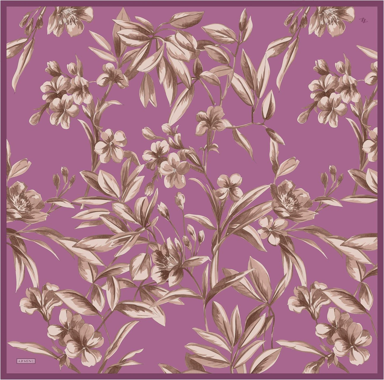 Armine Çiçek Desenli Saf İpek Twill Eşarp 9324d 55 Mor
