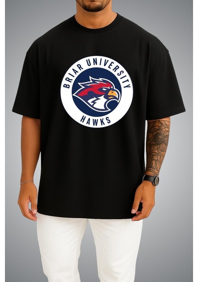 Bahriyeli Collection Oversize Off Campus Briar University Hawks Göğüs Baskılı Beyaz Unisex T-shirt Siyah