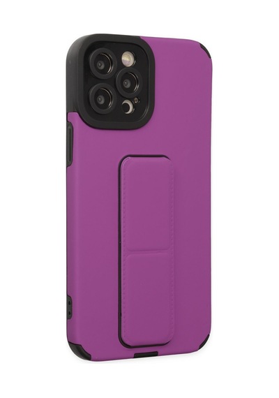 Apple Uyumlu   iPhone 12 Pro Max Kılıf Mega Standlı Silikon - Mor