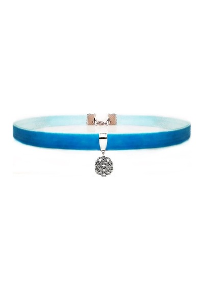 Mavi Renk Kadife Aşk Düğümü Choker Kolye Renkli