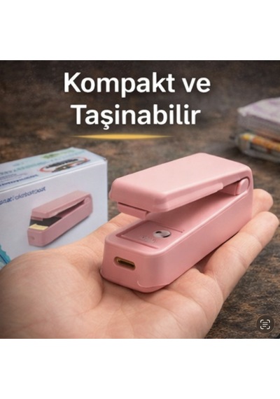 Mini Paket Kapatma Makinesi Isıtıcılı Taşınabilir Gıda Poşet Yapıştırıcı Pembe