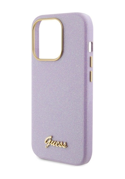 Apple Uyumlu iPhone 15 Pro Kılıf Guess Lisanslı Yazı Logolu Glitter Glossy Script Kapak Lila