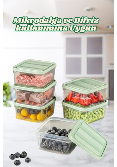 12'li Buzdolabı Düzenleyici Organizeri Mikrodalgaya Uygun Difriz Saklama Kabı 12x775ml Mint Yeşil