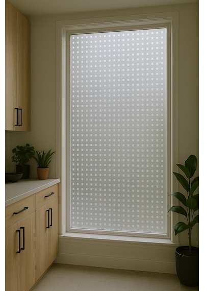 Technosmart 45x150cm Şeffaf Kare Desenli Buzlu Cam Kaplama Filmi Mutfak Ofis Pencere Banyo
