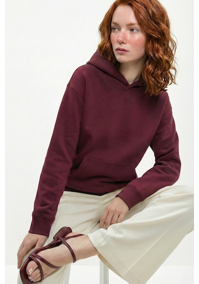 Uyguntarz Unisex Yumuşak Dokulu 3 İplik Maroon Oversize Sweatshirt Bordo