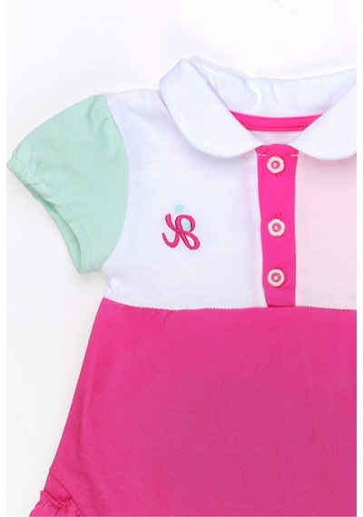 Chicsy Baby Kız Bebek Renkli Polo Yaka Tulum Yazlık Pamuk Bebek Tulum Şort Tulum Pembe
