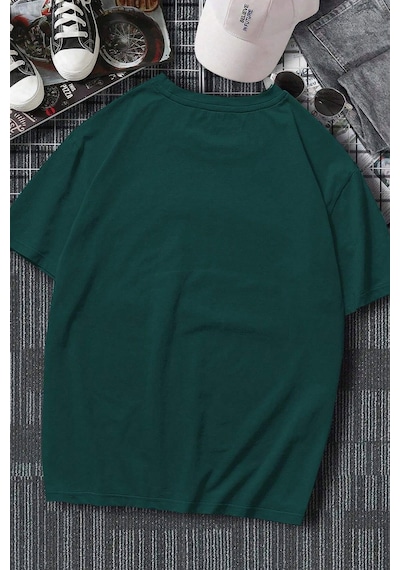 Erkek Boğa Silüet Baskılı Oversize Tshirt Yeşil