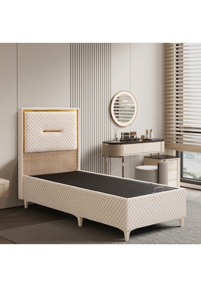 Lina Krem Tek Kişilik Sandıklı Baza Ve Başlık Takımı 2'li Set Konuma Özel Teslimat 90 x 190 CM