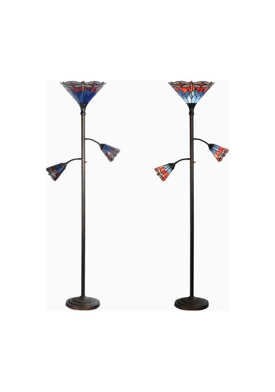 Home London Breeze L30812 El Yapımı Tiffany Vitray 3 Işıklı Ayaklı Lambader 178 Cm Red Blue Diğer