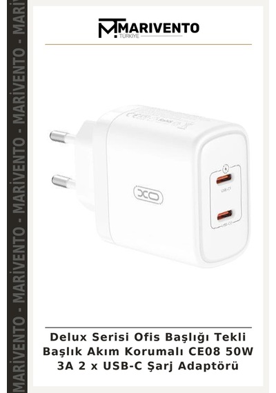 Delux Serisi Ofis Başlığı Tekli Başlık Akım Korumalı Ce08 50w 3a 2 X Usb-c Şarj Adaptörü