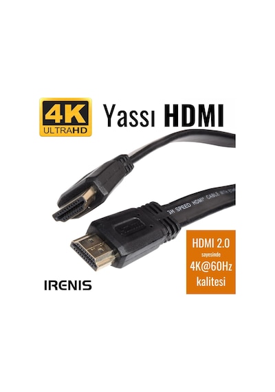 Irenis Hdmi Kablo - Yassı 4K Hdmi Kablosu 4K 60Hz Hdmi 2.0 1 M