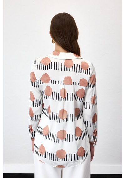 Sateen Desenli Klasik Gömlek - Mocha-137019 Kahverengi