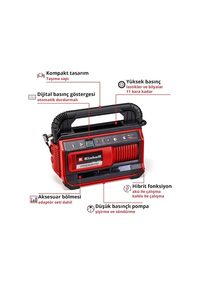 Einhell Pressito 18/25 Power X-change Hibrit Kompresör 18 V, Güç