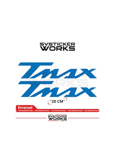 Yamaha Tmax Uyumlu Yazı Sticker Yüksek Kalite Özel Kesim Folyo 2'li Set Mavi