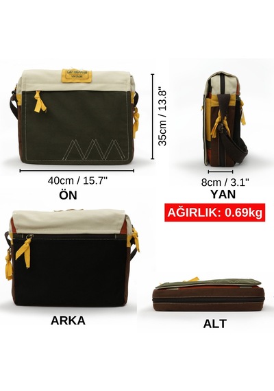 Cappadocia Vintage 4009 Omuz Postacı Yeşil Krem 15.6 Laptop Çanta Yesil