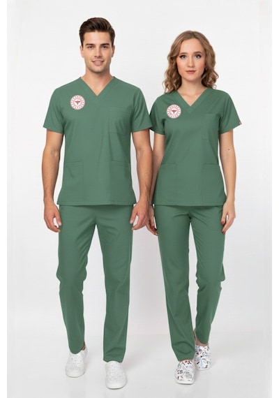 Unisex Ameliyat Yeşil Scrubs Üniforma Takım Frosty Spruce Sağlık Bakanlığı Yeni Yönetmeliğe Uygun Yeşil