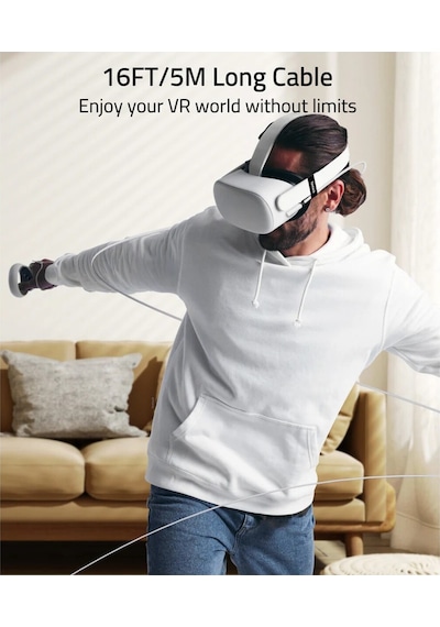16ft Vr Link Kablosu Meta Quest 3/3s/2/pro Ve Pico 4 Uyumlu Usb 3.0 Pc Steamvr Beyaz