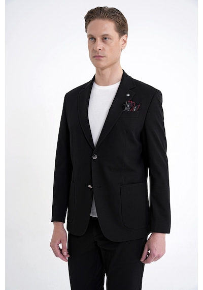 Comfort Fit Çift Yırtmaç Torba Cep Metal Düğmeli Siyah Blazer Ceket C 734