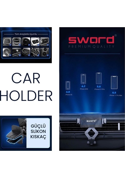 Sword Ayarlanabilir Araç İçi Telefon Tutucu Her Telefon İle Uyumlu Sw-ayr Siyah