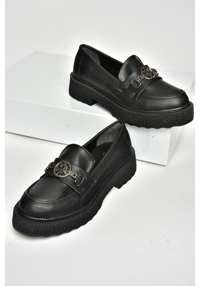 Fox Shoes T996191209 Siyah Kalın Tabanlı Kadın Ayakkabı Siyah-suni Deri Siyah