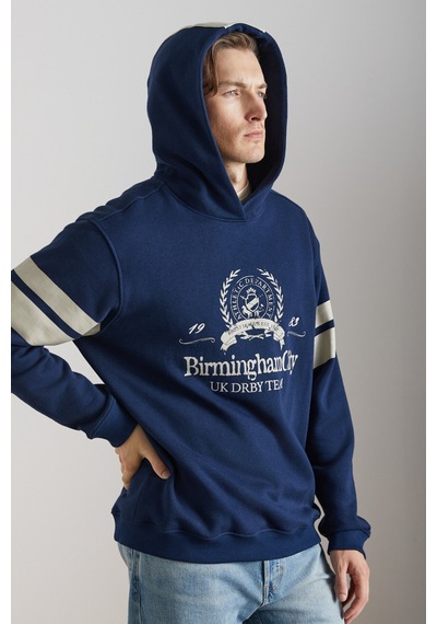 Grimelange Torrey Erkek Örme 3 Iplik Regular Fit Standart Kalıp Baskılı Kapüşonlu Lacivert Sweatshirt