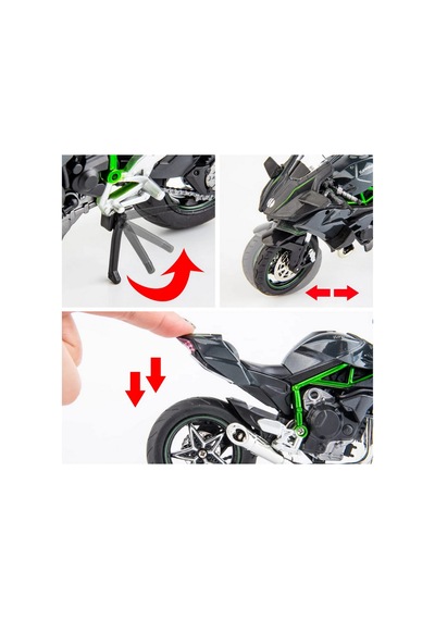 1:18 Ölçek H2r Metal Alaşım Motosiklet Maketi - Süspansiyonlu Ve Standlı Model Çok Renkli