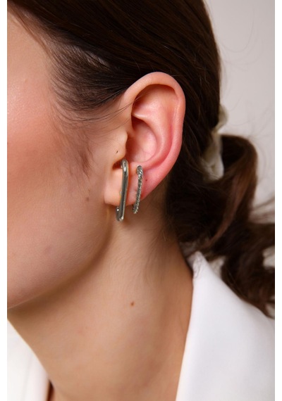 Kadın Gümüş 2'li Burgu & Basic Cuff Gümüş