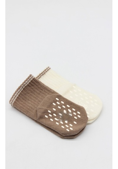 Erturkstore Çemberli Basic Penye Kaymaz Soket Çorap 2li 10146 Kahve Çok Renkli
