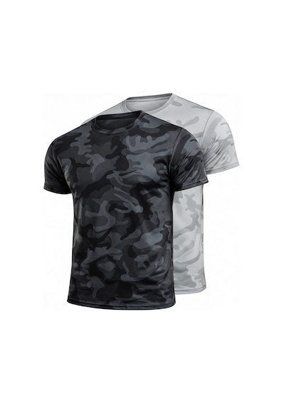 Serablanka 2'li Erkek Nem Emici Hızlı Kuruma Atletik Teknik Kamuflaj Desenli Spor T-shirt Siyah-gri