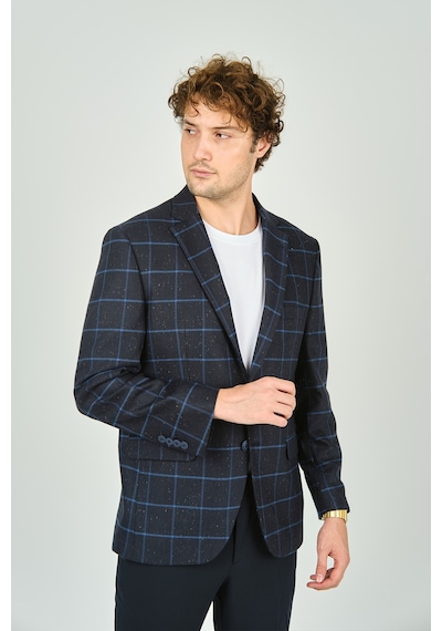 Gio Erkek Klasik Kesim Ekoseli Regular Fit Yün Ceket 3435 Lacivert Lacivert