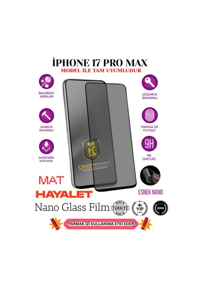 İphone 17 Pro Max Tam Uyumlu Mat Privacy Esnek Nano Ekran Koruyucu Film