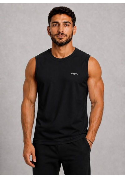Axxel Erkek Siyah Bisiklet Yaka Kolsuz T-shirt-d690