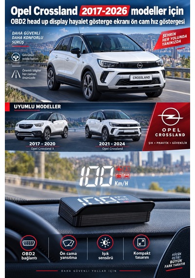 Opel Crossland 2017-2026 Modeller İçin Obd2 Head Up Display Hayalet Gösterge Ekranı Ön Cam Hız Göstergesi
