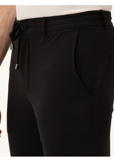 Cacharel Siyah Slim Fit Beli Bağcıklı Pantolon