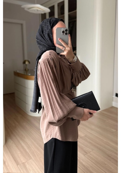 Kahijab Kemerli Vatkalı Gömlek - Camel