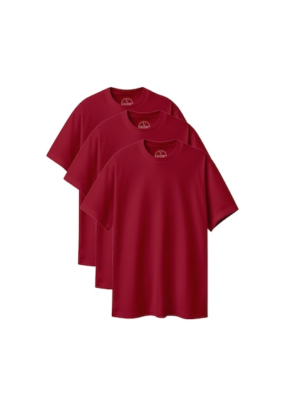 Velvoria Unisex Oversize Basic 3'lü Bordo Renk T-shirt Çok Renkli22