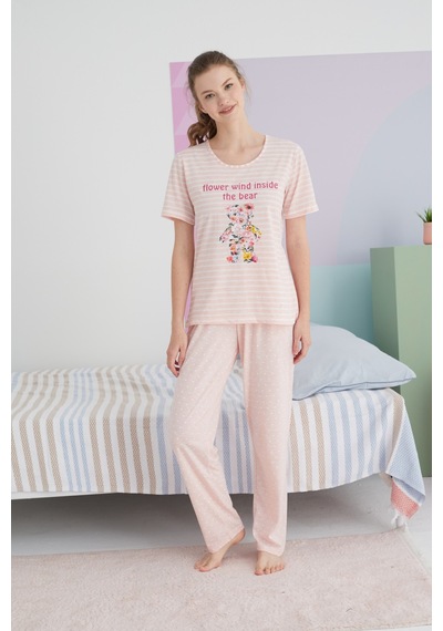 Siyah İnci Pamuklu Örme Pijama Takım 24117055 Çok Renkli