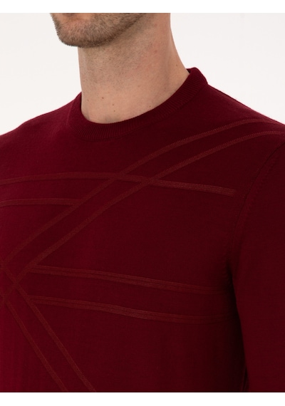 Cacharel Koyu Bordo Slim Fit Yün Karışımlı Bisiklet Yaka Triko Kazak
