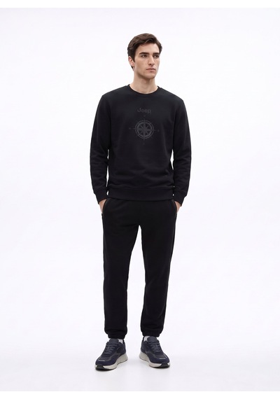 Jeep J6wm-swt7376 Siyah Erkek Bisiklet Yaka Baskılı Relaxed Fit Sweatshirt