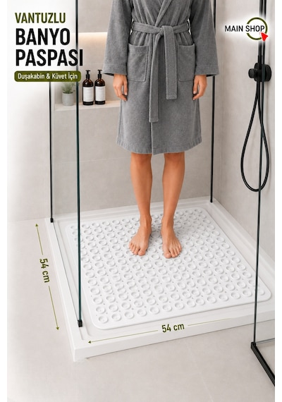 Mainshop Kaydırmaz Taban Masajlı Duşa Kabin Ve Banyo Paspası-banyo Küvet Içi Paspas Beyaz Renk M-150