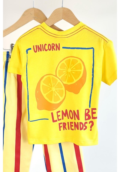 Monila Unisex Çocuk Pamuklu Sarı Limon Baskılı T-shirt Ve Eşofman Alt Üst Takım