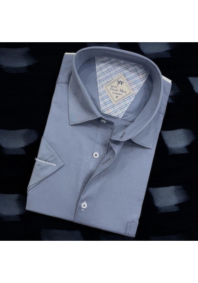 Linen Keten Klasik Kısa Kollu Mavi Gömlek Regular Kalıp -10019 Mavi Linen Keten Klasik Kısa Kollu Mavi Gömlek Regular Kalıp -10019 Mavi