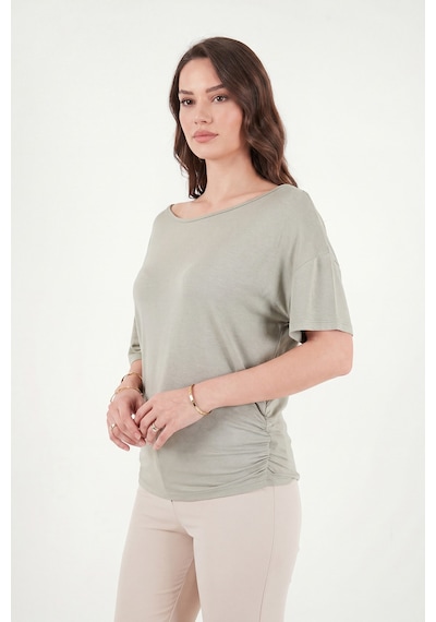 Lela Standart Fit Drape Detaylı Yarasa Kol T Shirt Bayan T Shirt 5866962 Olive