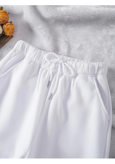 Unisex Kadın/erkek Özel Renkli Düz Paça Lastik Eşofman Altı Jogger Beyaz