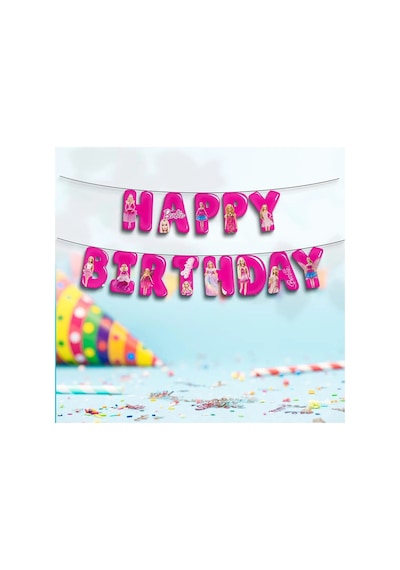 Barbie Happy Birthday Yazı Banner Kız Çocuk Doğum Günü Parti Süsü Dekoru Genel
