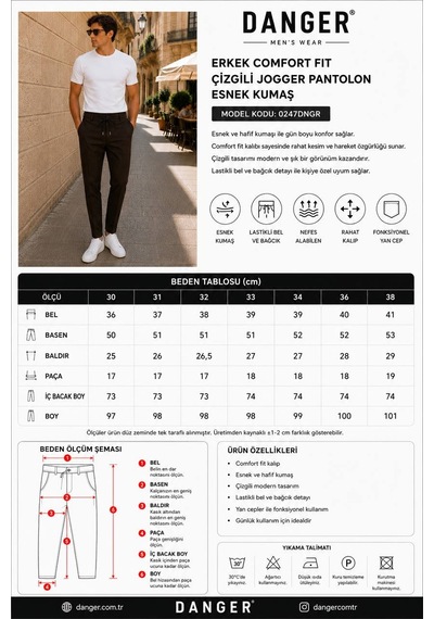 Danger Erkek Comfort Fit Lacivert Çizgili Jogger Pantolon Esnek Kumaş 0247dngr