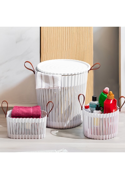 Porsima 4316 Beyaz 3'lü Sepet Seti Banyo Mutfak Organizeri Beyaz