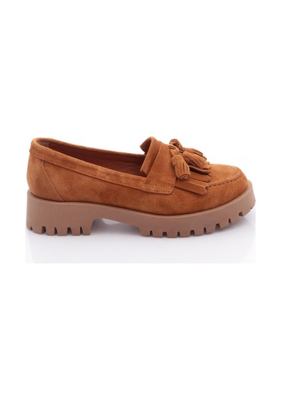 Dgn 2836 Kadin Püsküllü Loafer Ayakkabi Taba Süet