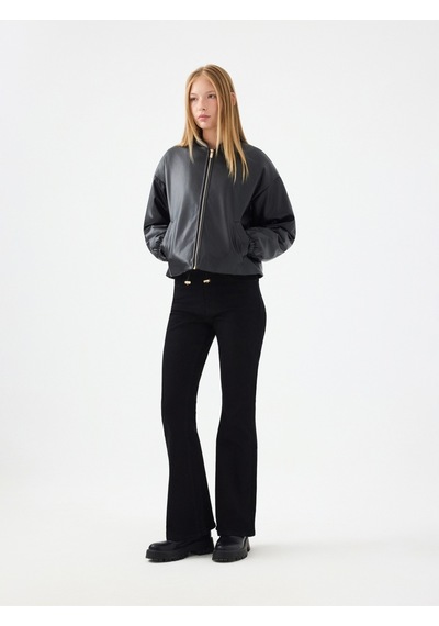 Oversize Fit Kadın Mont Pu Siyah