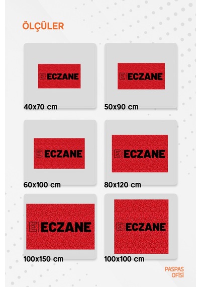 Eczane Paspası - Kıvırcık Paspas - Dış Ve İç Mekan Paspası - Suya Dayanıklı Kırmızı